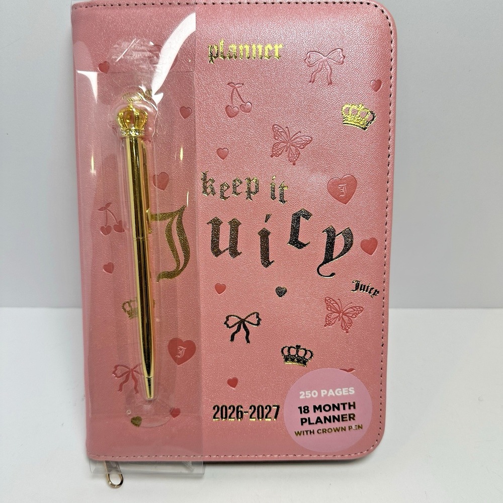 Juicy Couture 2026-2027 Zip Planner Journal Gold Crown Pen 18 Month New - Picture 2 of 8